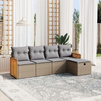 vidaXL Juego De Sof&aacute;s Jard&iacute;n Con Cojines Beige Mezcla 5 Pzas Rat&aacute;n Pe Vidaxl