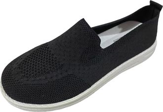 Generic Womens Sneakers Ladies Fashion Solid Color Breathable Knitted Mesh Flat Bottom Casual Sports Shoes for Everyday Comfort and Flexible Fit (Black, 6.5)