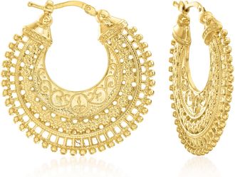 Ross-Simons Italian 18kt Gold Over Sterling Embellished Hoop Earrings