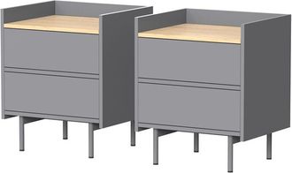 Vicco Mesilla De Noche Velina, Gris/roble, Juego De 2, Vicco