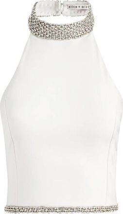 Alice & Olivia Alice + Olivia, Sleeveless Tops, female, White, Size: S Embellished Halterneck Top