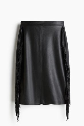 H&M Jupe mit Coating und Fransen - Schwarz