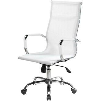 Dmora Dmora - Silla De Oficina Dfrosi, Sill&oacute;n Ejecutivo Con Reposabrazos, Silla De Oficina Ergon&oacute;mica, Blanco, 63x54h106/116 Cm