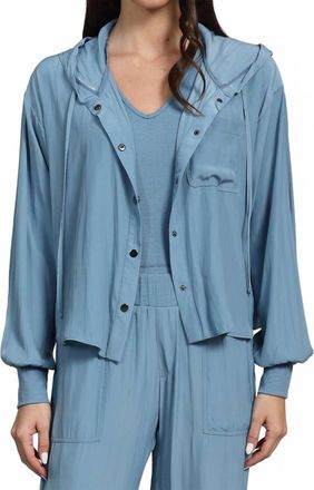 Lola & Sophie D-Satin Cropped Hoodie In Blue Shadow