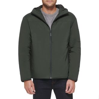 Tommy Hilfiger Mens Stretch Performance Filled Rain Jacket, Olive, M