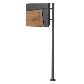 ML Design Buz&oacute;n de correos antracita/madera con ventanas y soporte antracita