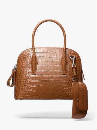 Michael Kors Kaitlin Medium Crocodile Embossed Leather Satchel