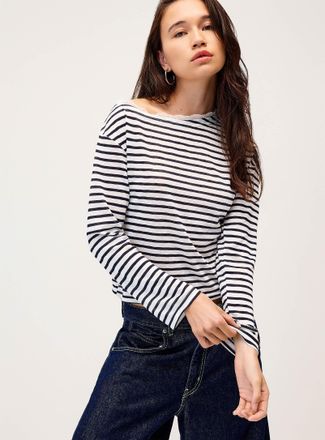 Twik Womens Striped lace-trim boat-neck T-shirt