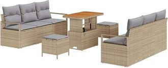 vidaXL Garden Sofa Set with Storage 9 pcs Beige Poly rattan Vidaxl