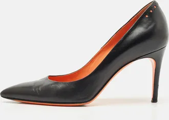 Santoni Black Leather Pointed Toe Pumps