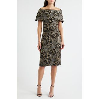 Vince Camuto Metallic Floral Jacquard Off the Shoulder Organza Cocktail Dress in Black at Nordstrom Rack, Size 0