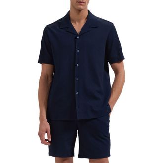 Bugatchi Seersucker Camp Shirt in Navy at Nordstrom, Size Xx-Large