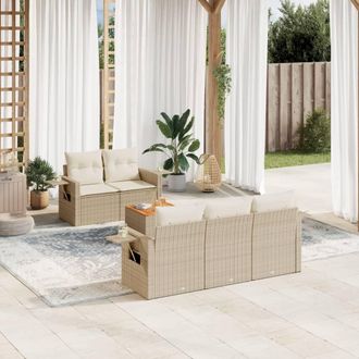 vidaXL Vidaxl - Juego De Sof&aacute;s Jard&iacute;n Con Cojines 6 Pzas Rat&aacute;n Sint&eacute;tico Beige