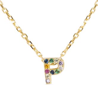 Luxenter Sterling Zilver 925 collier met Veelkleurige Zirkonia afgewerkt in 18K geel goud - Alfabet