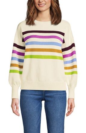 Lands End Drifter Jersey Crewneck Sweater in Ivory Placed Multi Stripe at Nordstrom, Size X-Large P