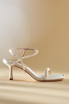 Badgley Mischka Jolie Pearly Silk Kitten-Heel Sandals