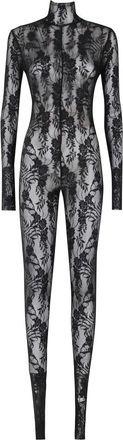 Norma Kamali Lange Mouw Slim Fit Turtle Catsuit met Voetjes - Dames - Jumpsuits - Zwart - XS - Leer - Jumpsuits & Playsuits