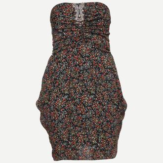 Sandro Black Floral Print Chiffon Ruched Mini Dress