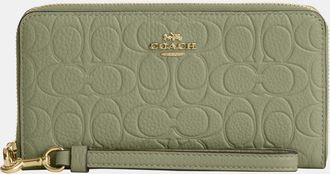 Coach Womens Long Zip Around Wallet In Signature Leather - Green - One Size