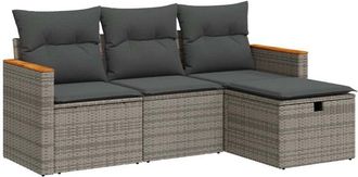 vidaXL Set De Sof&aacute;s De Jard&iacute;n 4 Pzas Y Cojines Rat&aacute;n Sint&eacute;tico Gris Vidaxl