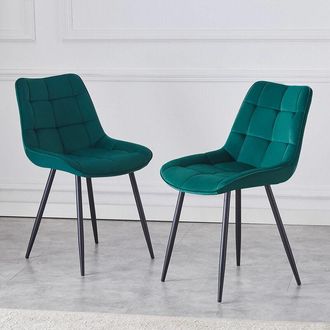 Ainpecca Ainpecca - Set of 2 Dining Chairs Velvet Soft Padded Seat Metal Leg Kitchen Office - Green