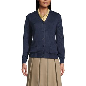 Lands End School Uniform Cotton Modal Button Front Cardigan Sweater in Classic Navy at Nordstrom, Size X-Large