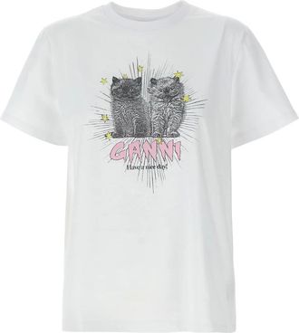 Ganni Kitten T-Shirt - Dames - Tops - Wit - Maat: 2XS Katoen