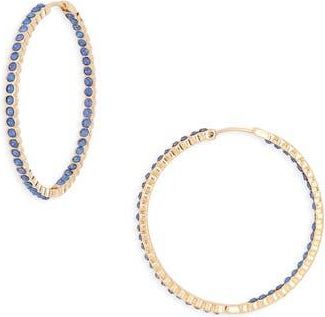 Nordstrom Rack Crystal Inside Out Hoop Earrings in Sapphire- Gold at Nordstrom Rack