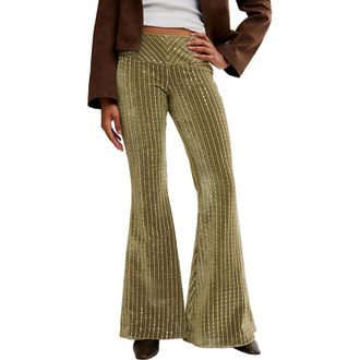 Free People Start Me Up Flare Velvet Pants in Mosstone at Nordstrom Rack, Size 12