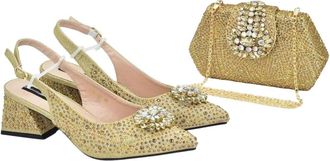 Generic African Matching Shoes Bags Party Rhinestones Pointed Toe Sandals Bags Set for Women