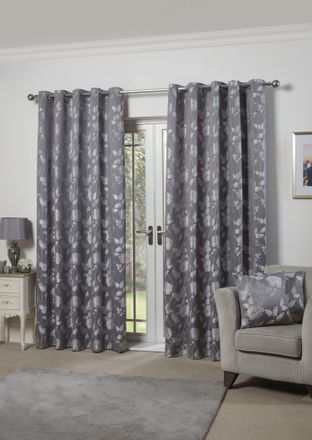 Emma Barclay Butterfly Meadow - Lined Eyelet Jacquard Curtains in Silver - Width 90 x Drop 90 (229 x 229cm) - Emma Barclay | TJ Hughes
