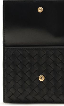 Bottega Veneta Womens Trifold Wallet Intrecciato Black-Gold Lamb Leather & Purses Black/gold