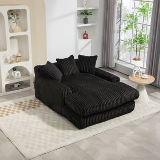 Direct Wicker Oversized Upholstered Soft Chaise Lounge Sofa with 2 Throw Pillows in Black | Size: 1 Pack