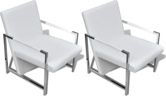 vidaXL Sillas Con Estructura Cromada 2 Pcs De Cuero Blanco Artificial - 206139