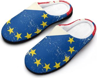 Generic Vintage Canadian And European Flag Cotton Slippers for Women Indoor Outdoor Slipper Slip-On Memory Foam Home Shoes