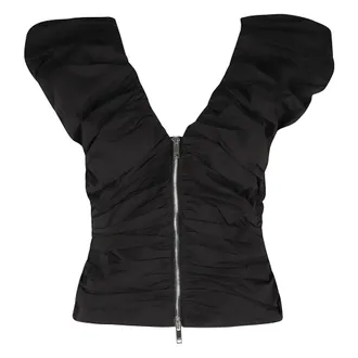 Ganni Sleeveless Tops, female, Black, Size: M Ruched Top