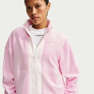 Nike Womens Nike Sportswear Loose Therma-FIT Full-Zip Sweatshirt in Pink | IX7009-663