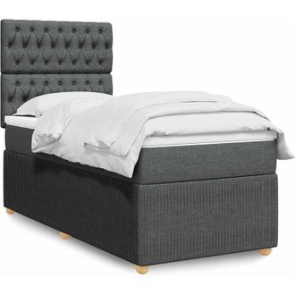 vidaXL Cama Box Spring Con Colch&oacute;n Tela Gris Oscuro 90x200 Cm