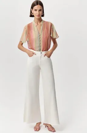 Exquise Savanah High Waist Wide Leg Denim Trousers in Bone at Nordstrom, Size X-Large