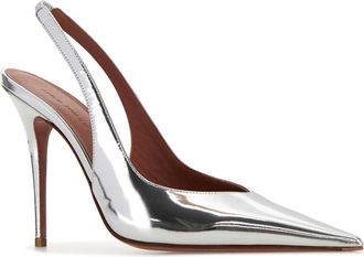 Amina Muaddi Metallic Leather Slingback Heel - Silver