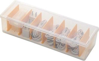 No Brand Caja Organizadora De Cables Con Tapa, Caja De Almacenamiento De Cables Con 7 Compartimentos Ajustables, Caja Para Cables, Pl&aacute;stico, Transparente, Para