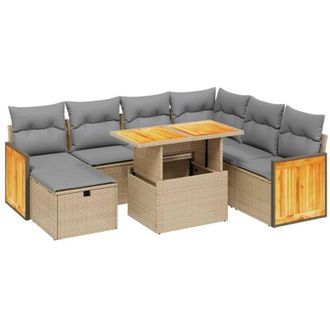 vidaXL Vidaxl - Juego De Sof&aacute;s De Jard&iacute;n Con Cojines Beige 8 Pzas Rat&aacute;n Pe
