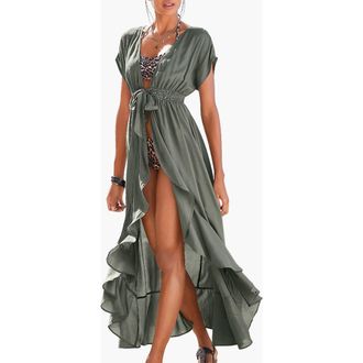 Lascana Flounce Hem Cover Up in Khaki at Nordstrom, Size 10