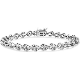 House of Brilliance Silver 1/10 Cttw Round-Cut Diamond Links of Flame Bracelet in White at Nordstrom
