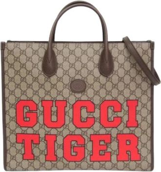 Gucci Pre-owned Tiger Medium Tote 687827 - unisex - Vintage Shopper - Beige - ONE Size - Leer - Vintage