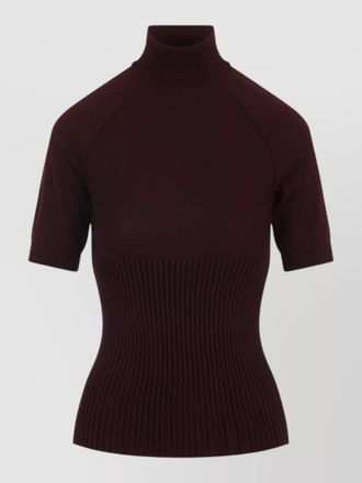 Alaia short sleeve rib knit turtleneck top