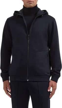 Bugatchi Soft Touch Full Zip Hoodie in Navy at Nordstrom, Size X-Large