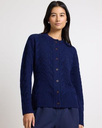 Onia Fitted Cable Knit Cardigan in Noir Navy at Nordstrom, Size X-Small