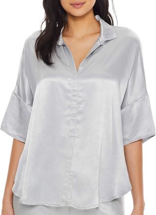 Pj Harlow Womens Fran Satin Notch Collar Pajama Top