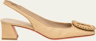 Santoni Lemon Raffia Buckle Slingback Pumps
